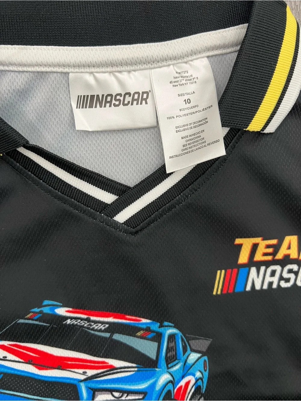 NASCAR Boys 10 Black Graphic Logo V-Neck Polyester Short Sleeve Jersey Tee